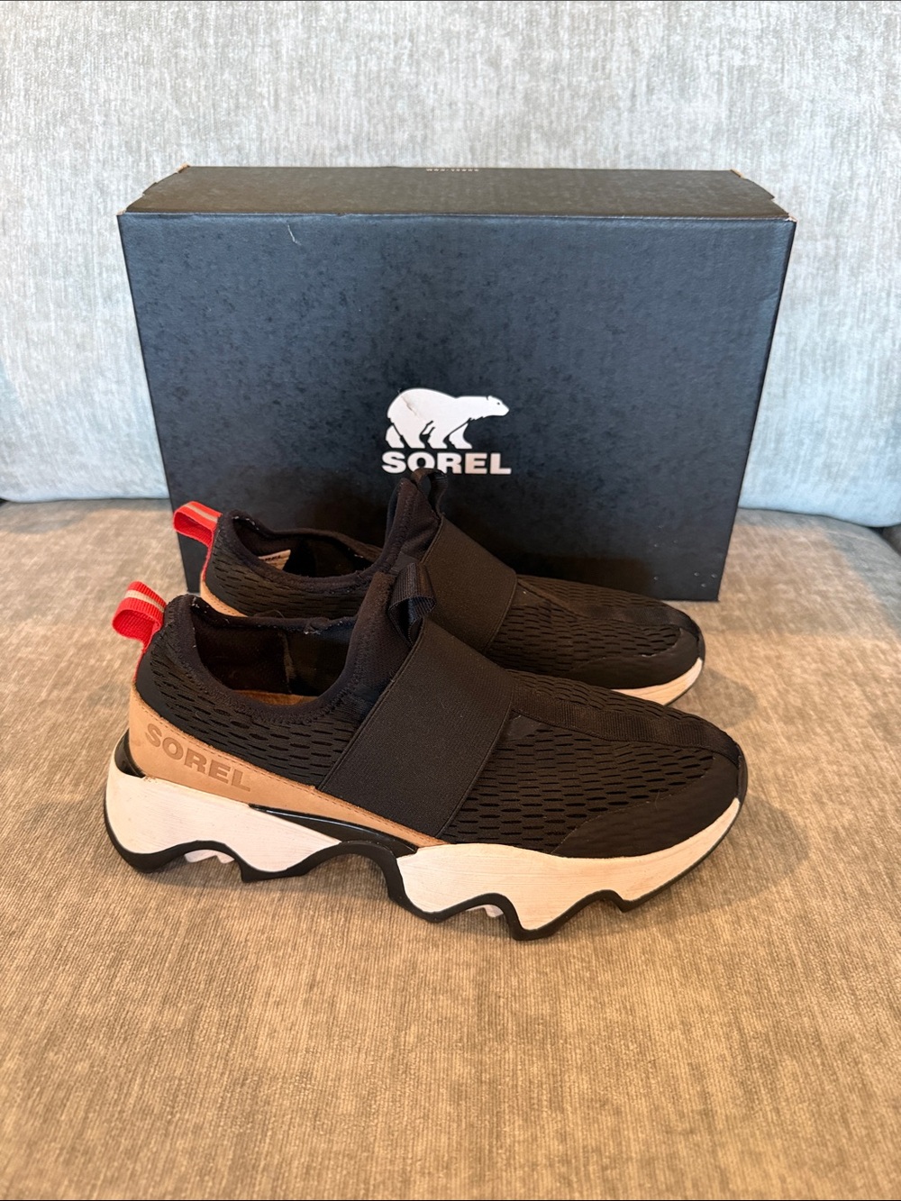 Sorel slip on athletic shoes in size 8.5. Great shoes with tons of life left!